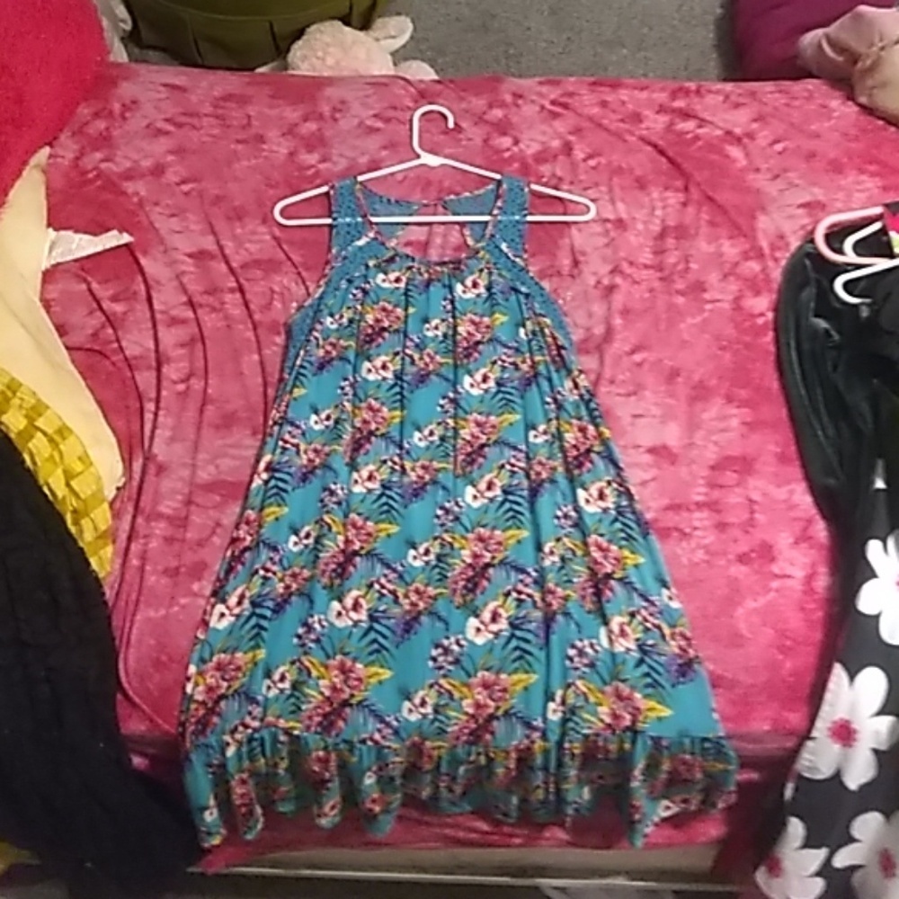 self esteem multicolor floral print blue dress